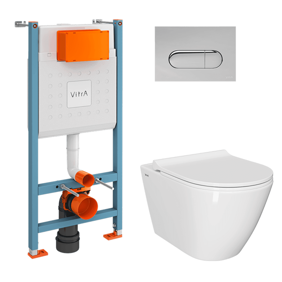 Инсталляция с унитазом VitrA Sanibelle (Санибель) 9878B003-7200 комплект 4 в 1 с сиденьем микролифт безободковый цвет клавиши глянцевый хром